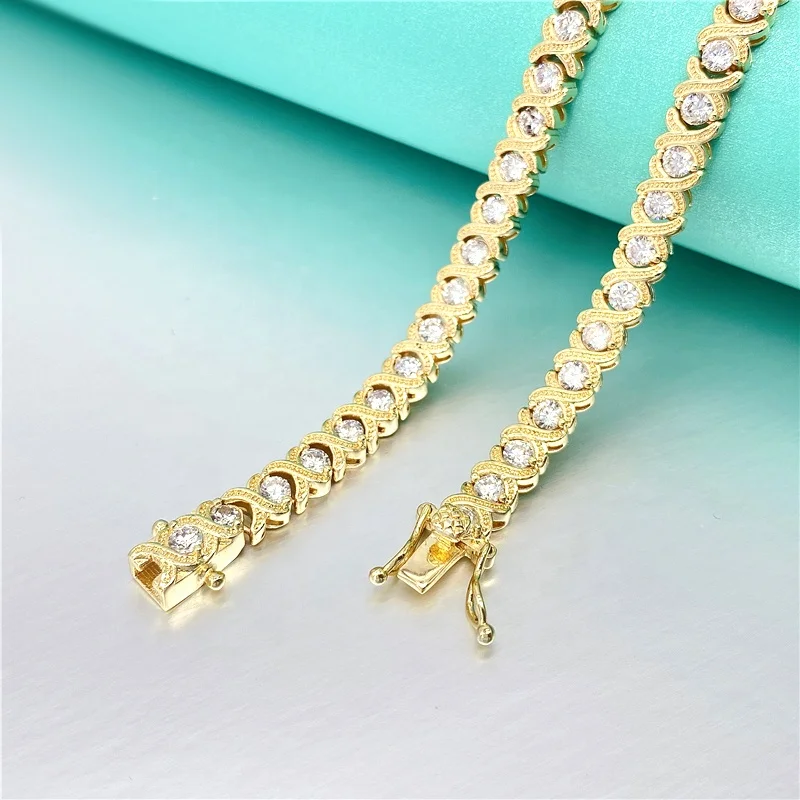 

2021 New Design Tennis Necklace Brass  Clustered Tennis Chain Necklace Women