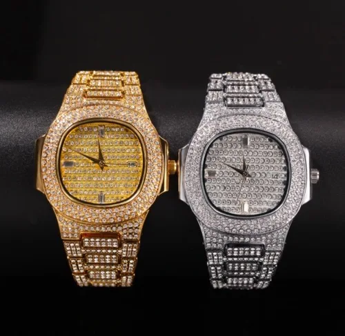 

8Mm Thick Gold Silver Stainless Steel Austrian Rhinestone High-End Men'S Hip Hop Watch With Diamonds Smart Watch