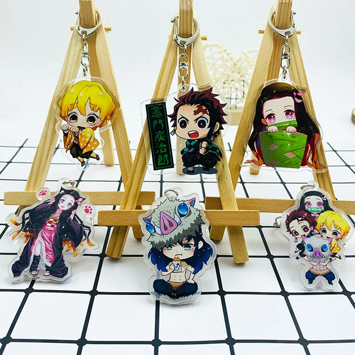 

anime Kimetsu no Yaiba Keychain Destruction Demon Slayer Blade Of Ghost Zenitsu Inosuke car Acrylic Hard Key Chain, Colorful