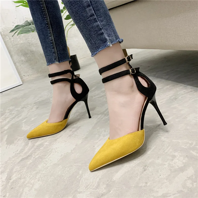 

Custom Logo New Style Fashion Brand Design Summer Colorful Suede Belt Buckle High Heel Women Party Shoes