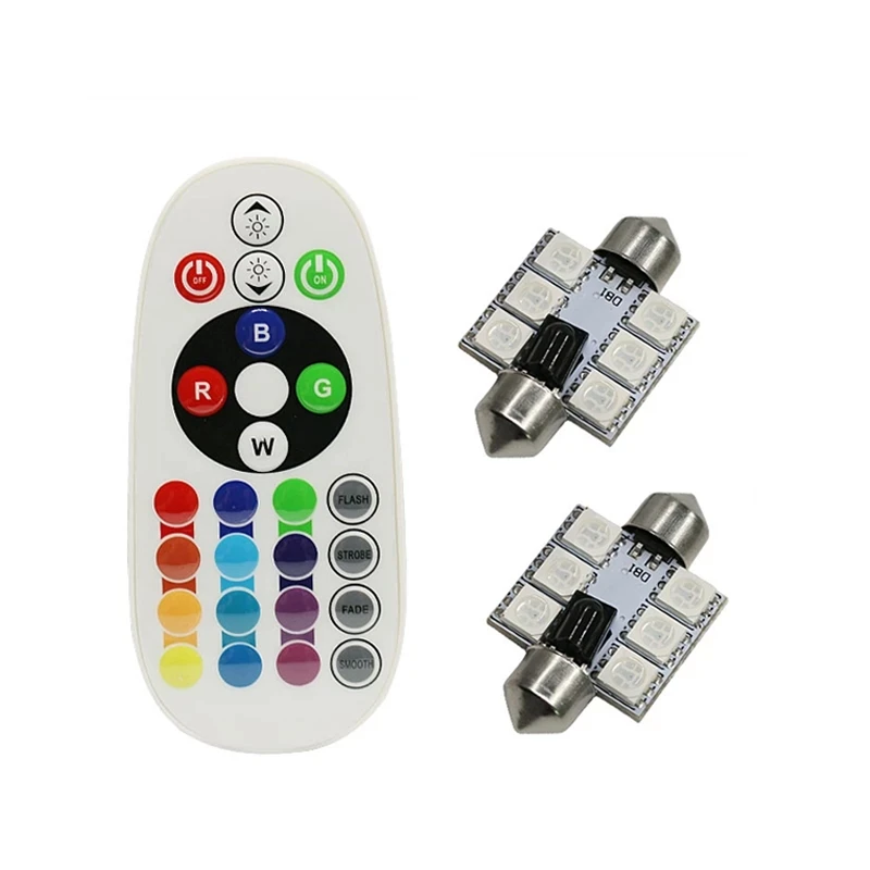 

Festoon LED Dome RGB Car Auto Interior Reading Map Lamp Bulb Light 31/36/39/41 mm Remote Control Flash Strobe Read Lighting