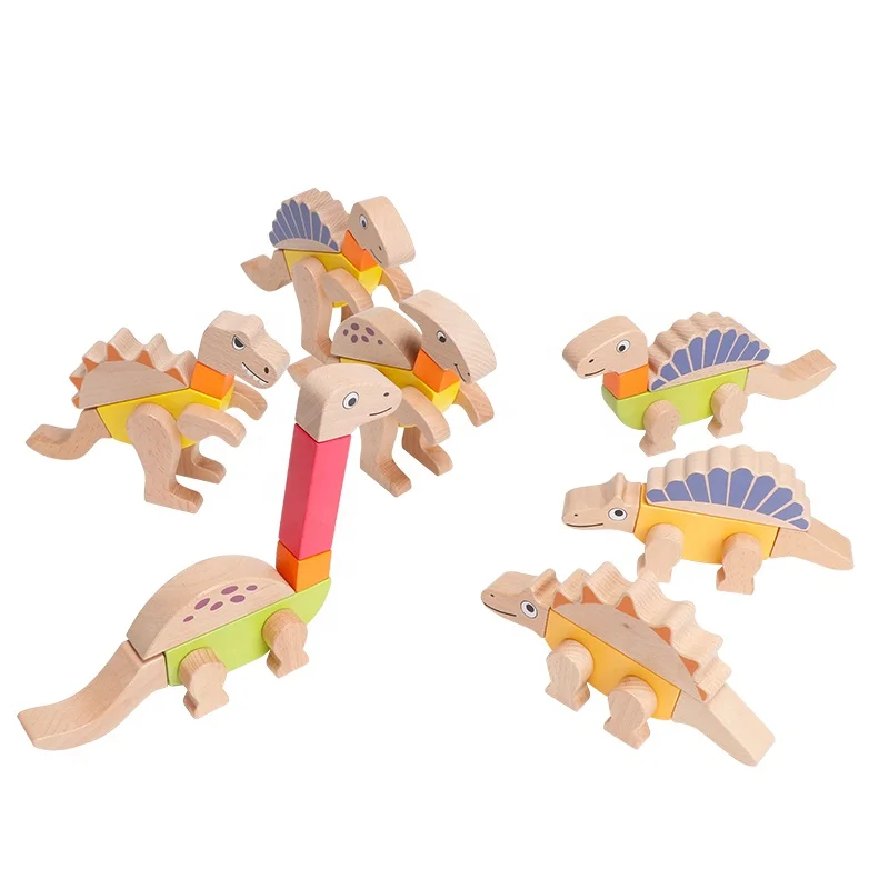 

New kids DIY toy Eco friendly wooden blocks assembly dinosaurs toys set with magnetism