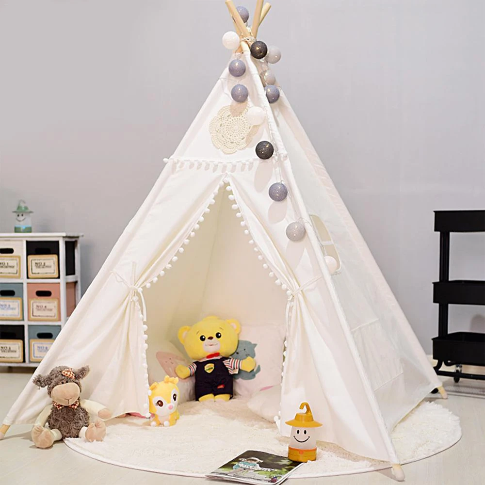 

FunFishing New Wholesale Children Portable Indoor Privacy Canvas Play Teepee Tent Kids Indoor