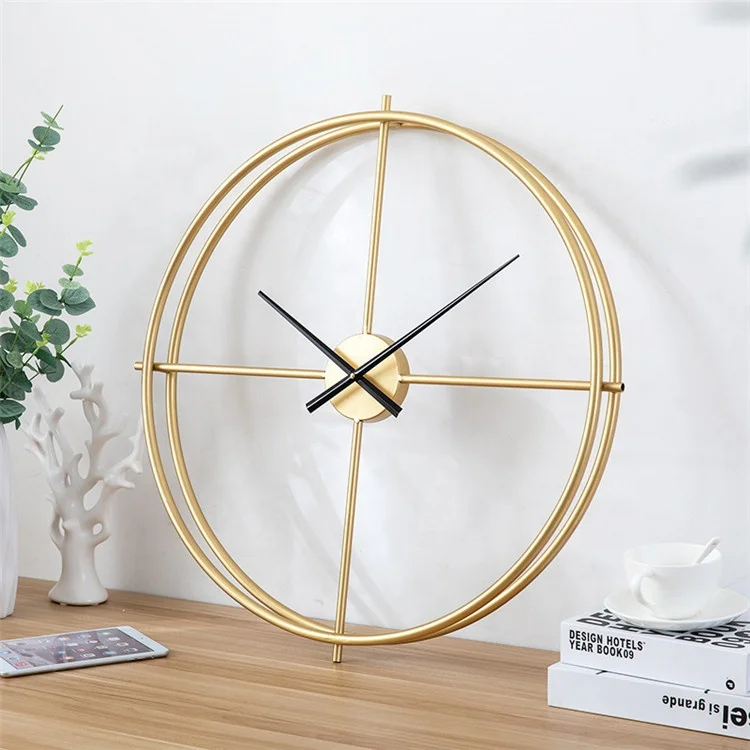 

Hot Sale 24 inch Large Wrought Iron Modern 3D Home Decoration Circle Gold Wall Clock