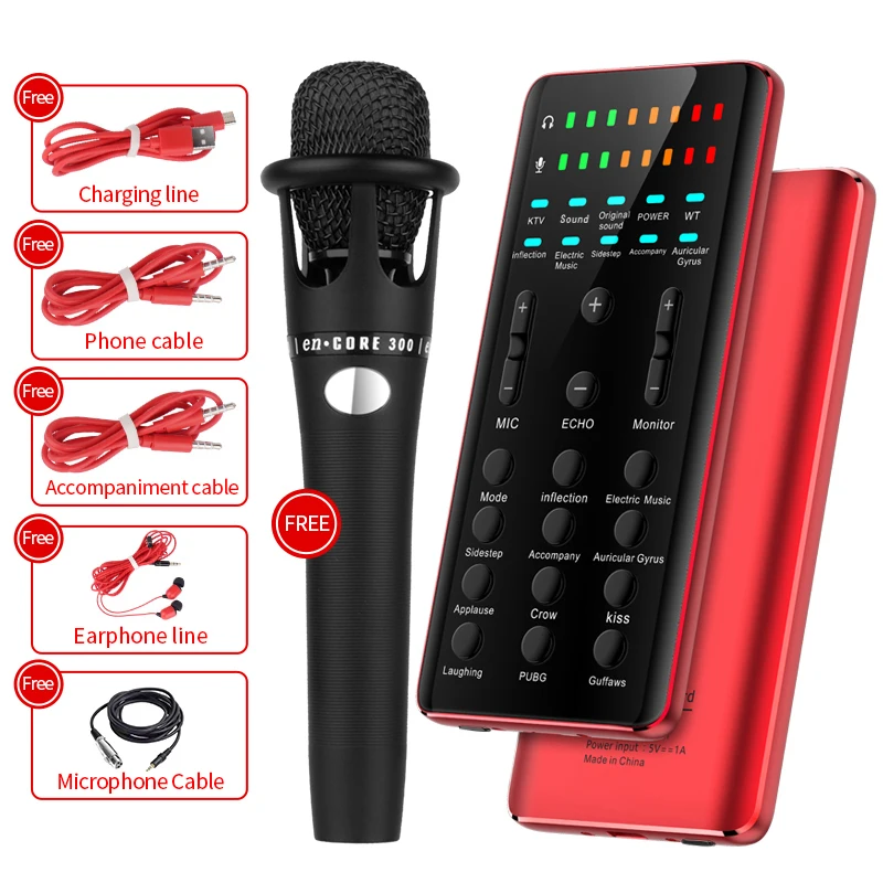 

Portable Mini Voice Changer Live Broadcast Sound Card For Mobile, Red black