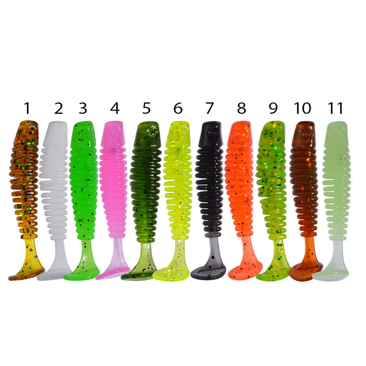 

Soft Artificial Fishing Lures 38mm 0.8g T Tail Grub Lures Worm Baits plastic Lures Fishing Tackle, 11colors