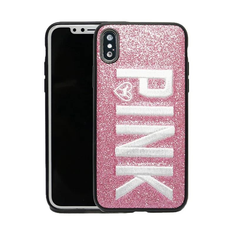 

Pink Letter Embroidery Bing Lovely TPU Phone Case for iPhone 12 11 Case for Samsung S10 S20 Note 20 Girl's Case, Multiple