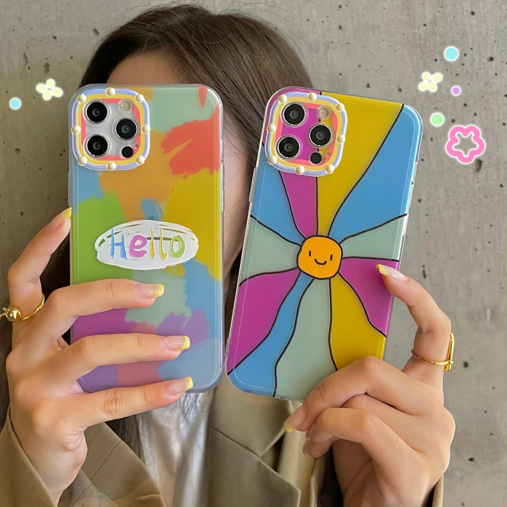 

Cute Cartoon Sunflower Smile Face Phone Case For iPhone 11 12 Pro Xs Max XR XS 7 8 Plus Lens Protection Cover, 11 colors