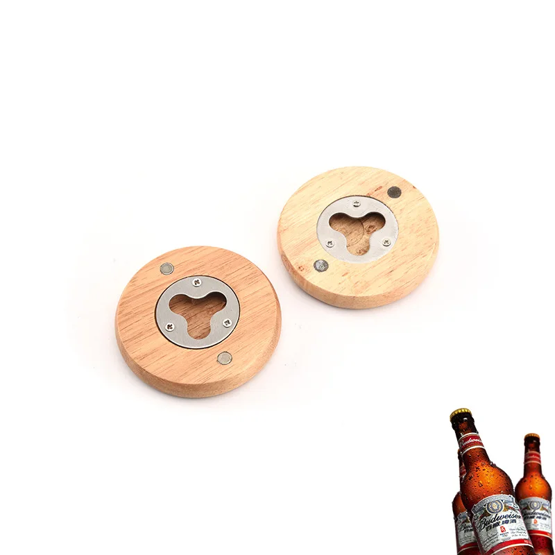 

Z732 Wooden Bottle Opener Fridge Magnet Decoration wine opener Round Shape Clover Coaster Opener