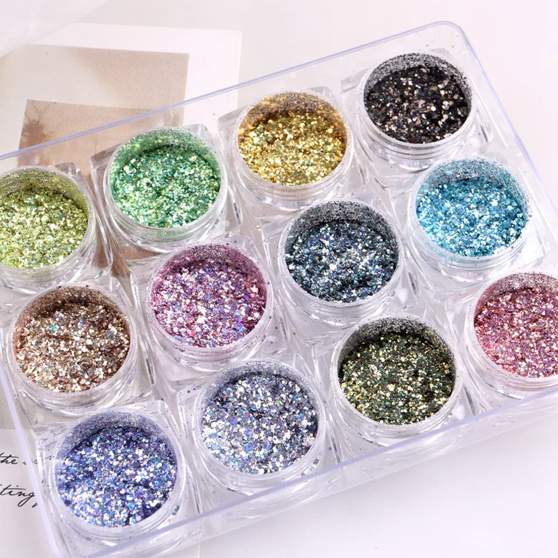 

TSZS 12pcs/set Flashing Crystal Diamond Sequins set Multicolor Acrylic Nail Glitter Powder Decoration