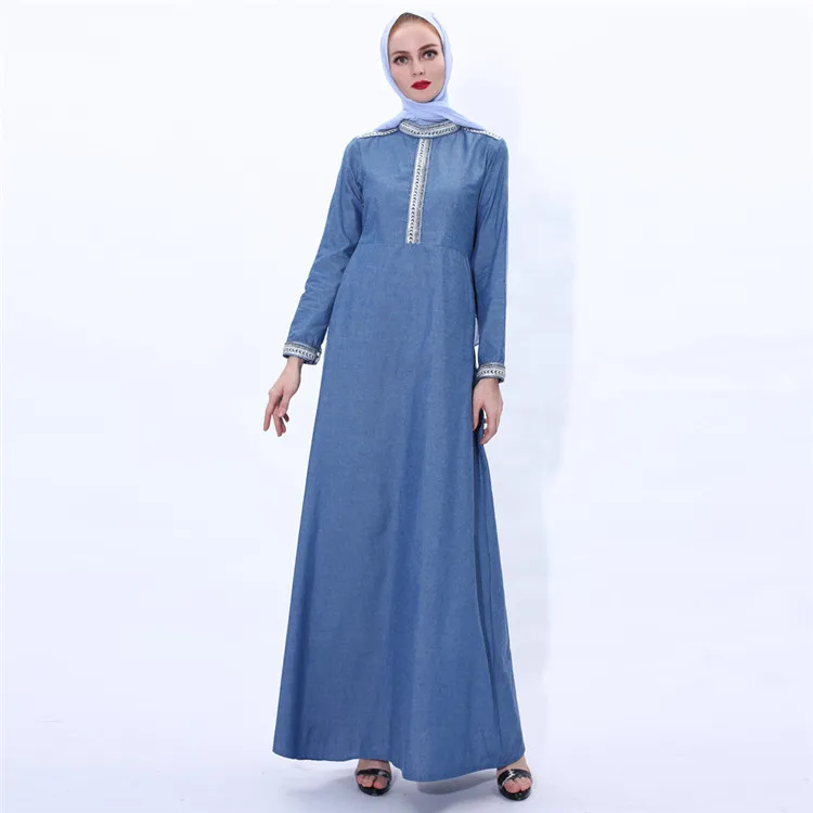 

High quality Jeans arabic muslim girl long party dresses, Blue