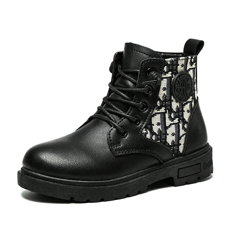 

hot sale leather upper kids winter boots, Black, black &white