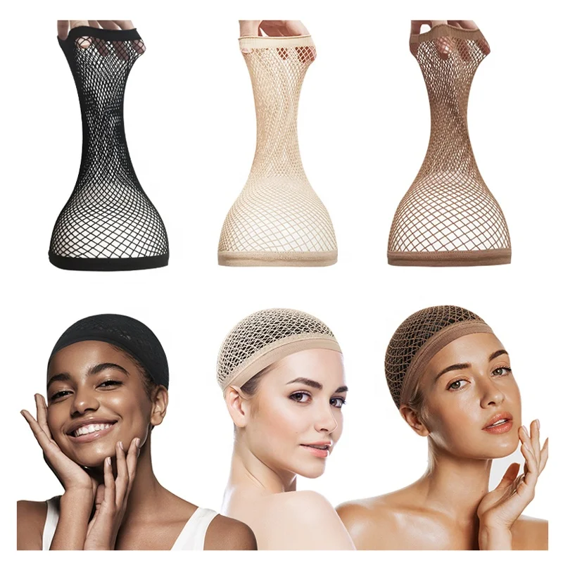 

ZCHUM wholesale 3 colors elastic hair nets open end nylon mesh wig cap net for long hair., Beige, brown, black