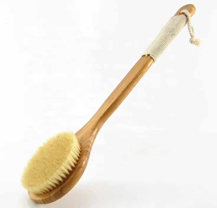 
Customized Long Handle Natural Bamboo Back Bath Body Brush Shower Body Cleaning Exfoliator Boar Bristle Dry Brushing 