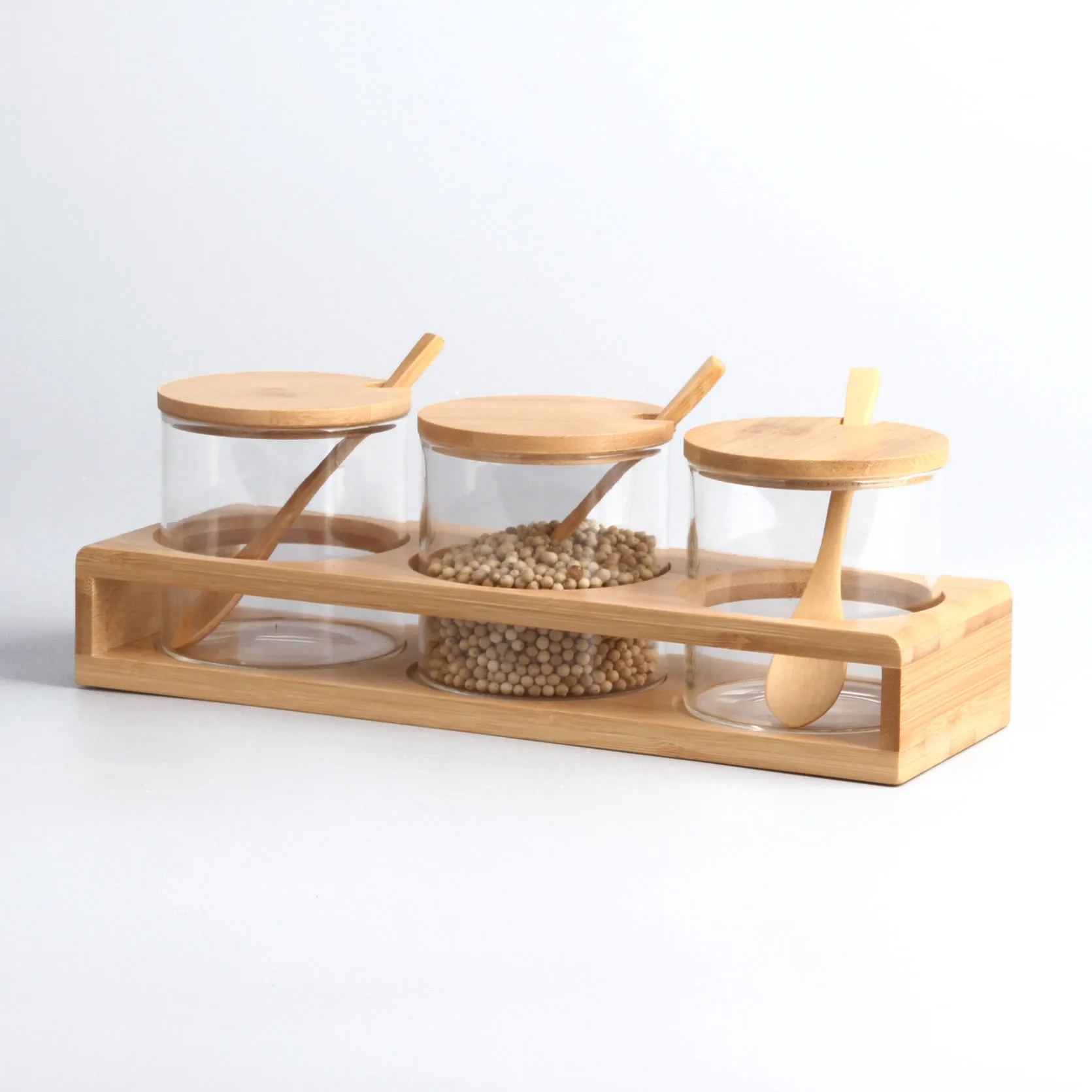 Bamboo Spice Rack With Glass Jars And Spoon Buy Rotating Spice Rack