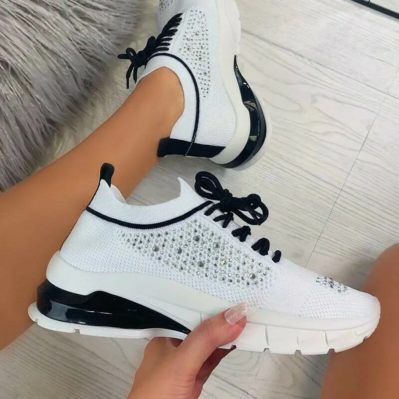 

Summer breathable mesh shoes with rhinestone flat bottom women's casual shoes