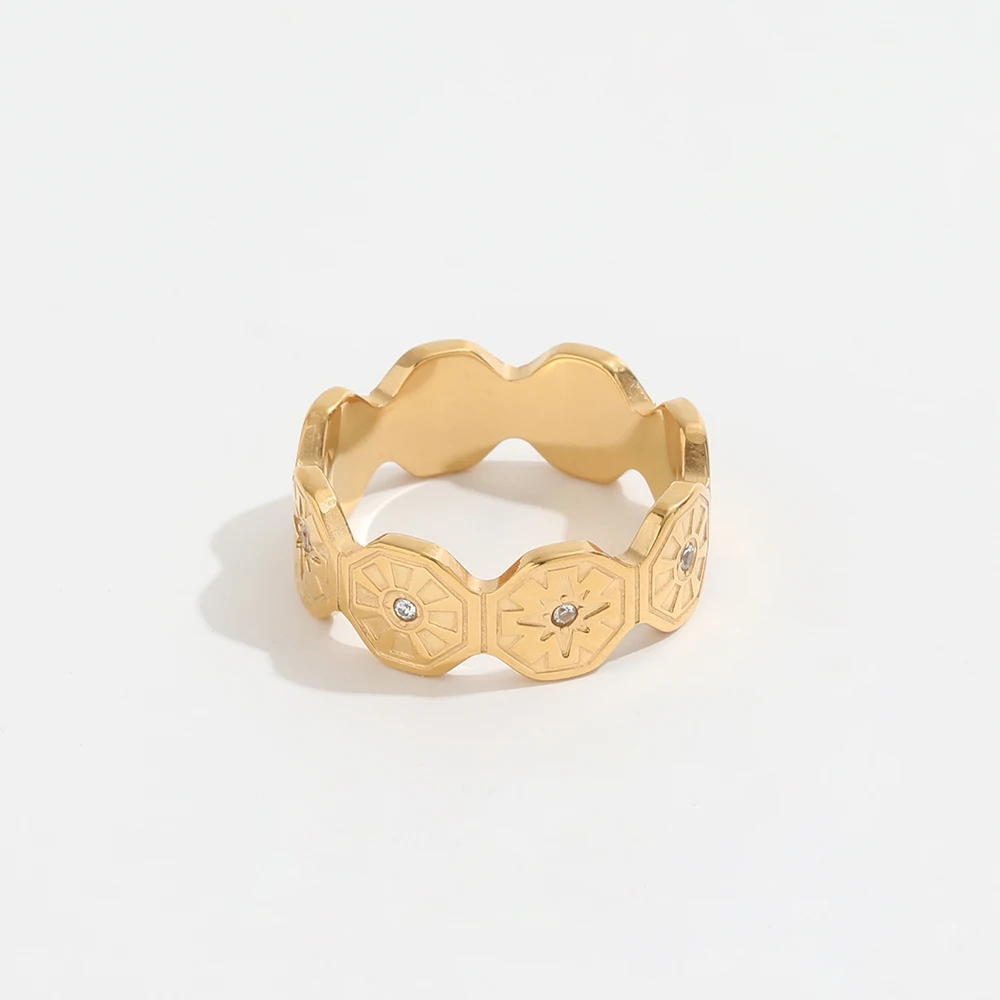 Joolim High End PVD 18K Gold Plated Sparkling Dainty Zirconia Band Rings for Women Stainless Steel Ring