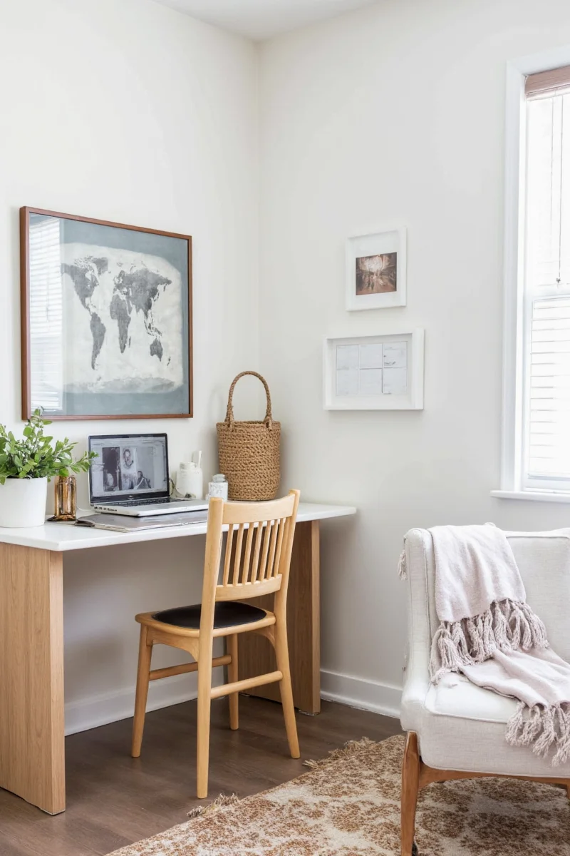Stylish guest bed office with modular shelving