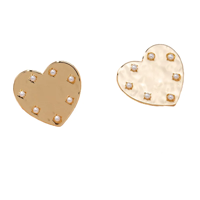 

New Trendy Elegant Heart-Shaped Inlaid With Imitation Pearl Metal Earrings Women Simple Sweet 2021 Fashion Jewelry