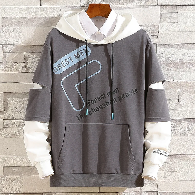 

2021 New Spring Cotton Splicing Hip Hop Men'S Hoodies Sweatshirts Oversized Hoodie Coat, Black,white,gray,blue