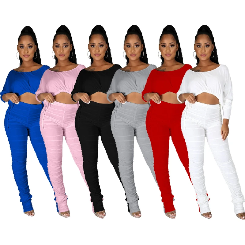 

2021 new arrive womens matching sets 2 piece stack pants sets lounge sets women