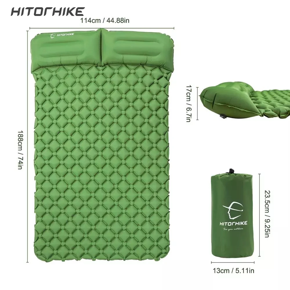 

Hitorhike new style inflatable double-person sleeping pad camping mat self-inflating camping mattress with pillow