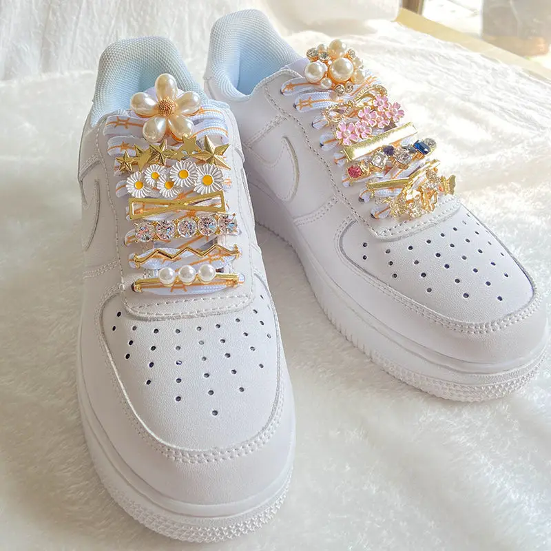 

Girl Luxury Shoes Charms for Nike Air Force 1Jeweled DIY Cute Sneakers Shoelace Buckle Elegant Flat White Shoe Accessories