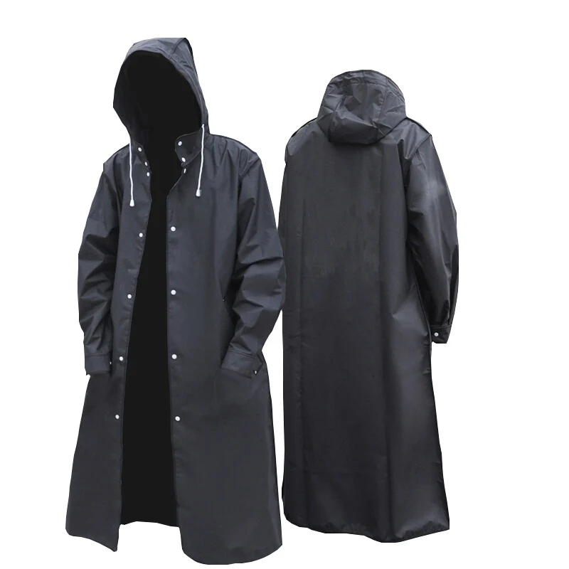 

Black Fashion Adult Women Men Waterproof Long Raincoat Hooded For Outdoor Hiking Travel Fishing Climbing Thickened