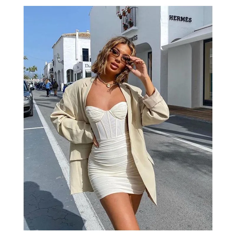 

Moen New Arrival Summer Dress Solid Color Corset Wrap Top Suspender 2021 Women Clothing Stylish Sexy Dress