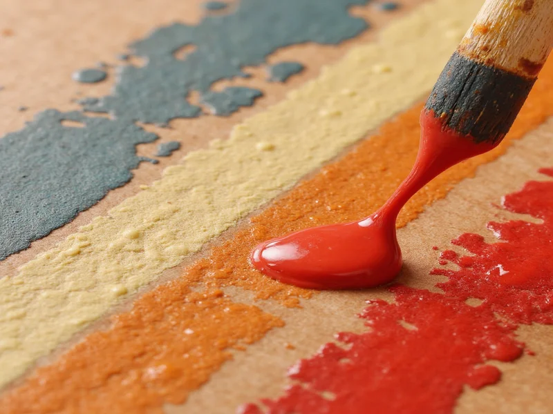 Close-up of craft paint droplets on wood surface