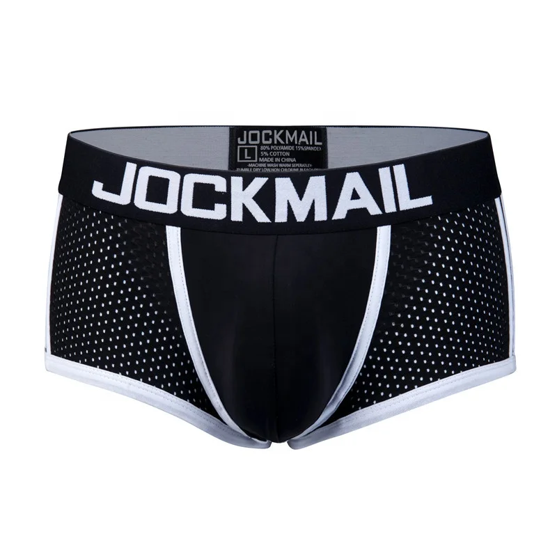 

JOCKMAIL brand sexy mesh men's underwear breathable fiber low waist boxer briefs sports seamless underpants, Black