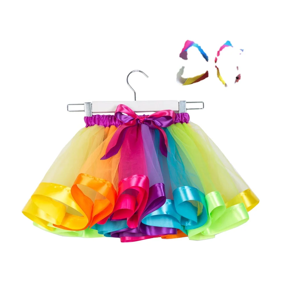 

European and American Mesh Unicorn Princess Tutu Skirt Baby Girl Summer Costume Rainbow Kid Party Tutu Girl Skirt Children Color