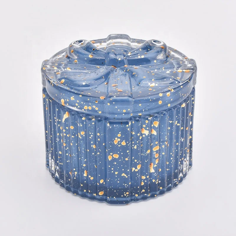 150ml Cylinder Blue And Gold Glass Candle Jars With Lids
