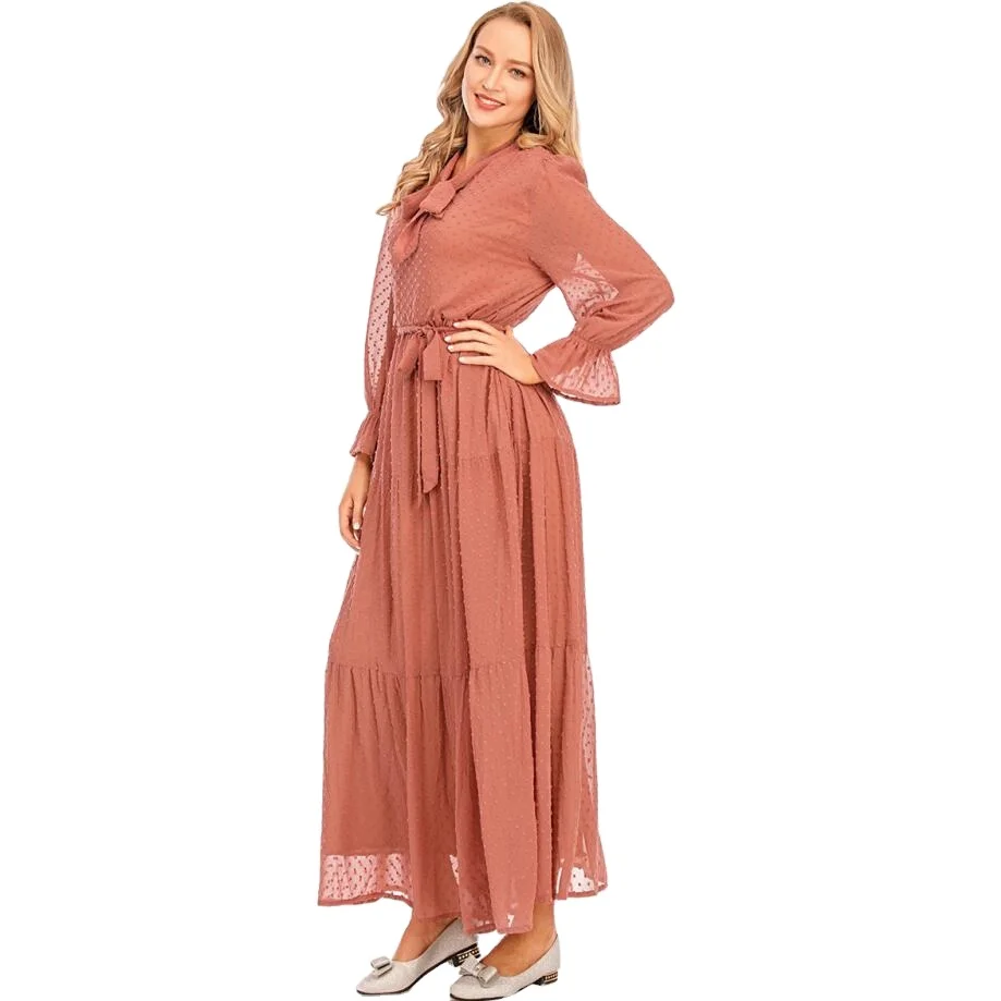 

bubble material with latern sleeve long muslim dress