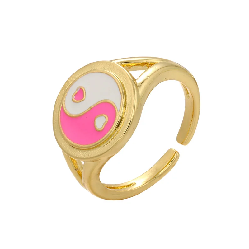 

Retro Style 18K Gold Plated Adjustable Yin Yang Drop Oil Rings Colorful Oil Dripping Tai Chi Open Ring