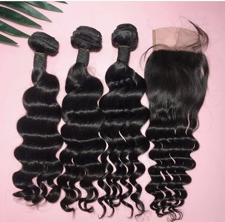 

Human Hair Bundles Vendors Supply 10A Grade Deep Wave Bundles With Closure Mink Brazilian Hair Bundles On Sale