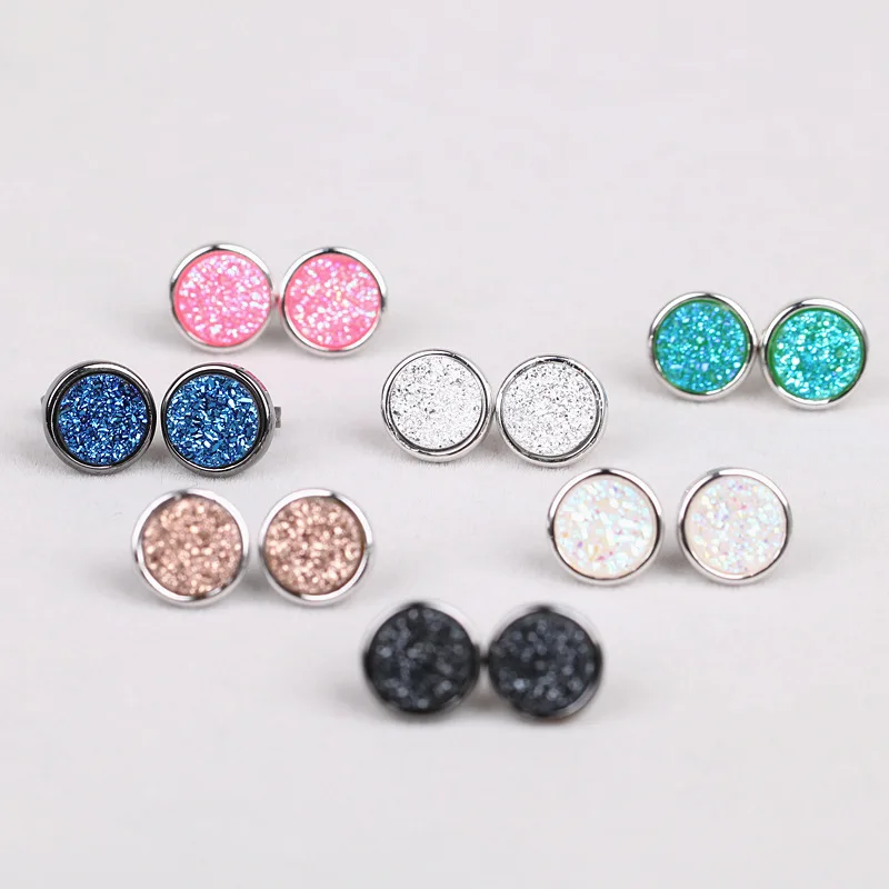 

2020 Trendy Geometric Real Natural Druzy Earrings Bling Bling Multicolor Round Circle Agate Druzy Stud Earring