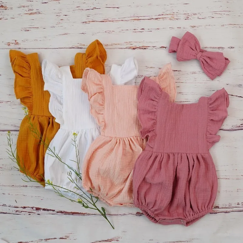 

Hot sale baby girls romper ruffle sleeveless kids baby rompers clothes