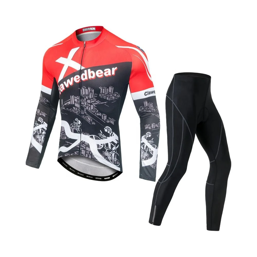 

Wholesale new arrival cycling long sleeve set high quality polyester bike jersey unique bicycle wear, Red