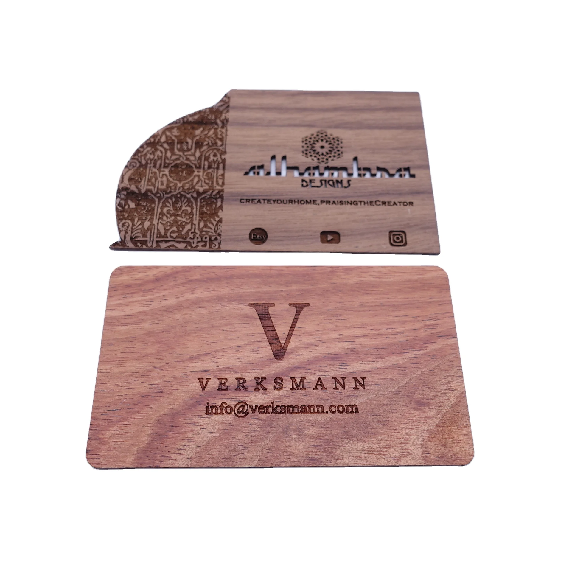 

Custom Wood Veneer Carving Business Card Traditional Arabic Laser Cutting Wedding Invitation Name Cards