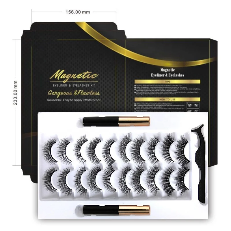 

Lash Eyeliner Magnet Liner Box Mink 10 And Strip No Eye Invisible Set Eyelashes 3D Glue With Bulk Packaging Pen Magnetic Lashes, Black color