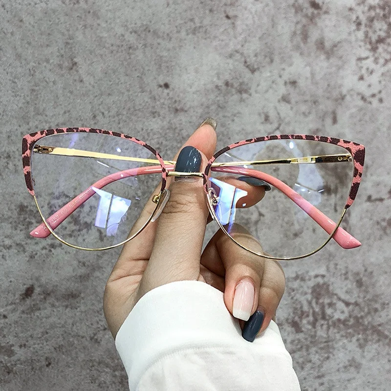 

Jiuling eyewear plain spectacles flexible spring legs glasses vintage leopard cat eye anti blue light eyeglasses for women