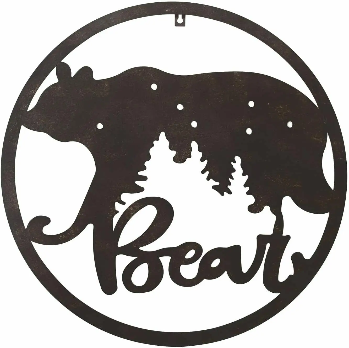 

Vintage Home Decor Metal Wall Decoration 19.7Inch Bear Animal Cabin Rustic Style, Black