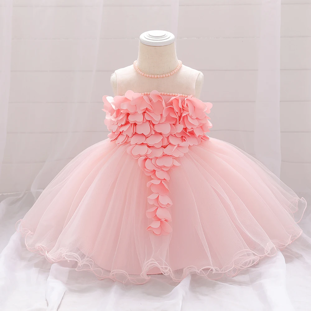 

FSMKTZ Newborn Baby Girl Flower Wedding Dresses Tulle Birthday Party Pageant Dress 0-2 Years L1932XZ, Pink,peach,red,green,blue,purple,red