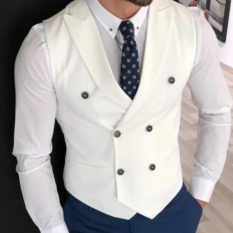 

White Double Breasted Vest For Men Costume Homme Slim Fit Wedding Vests Men's Waistcoat Groom Suits Mens Vest Only for Party, Gray as picture