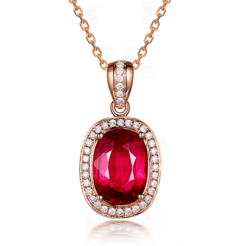 

High-end temperament ruby pendant necklace oval pendant natural diamond rose gold plated ladies jewelry, Red