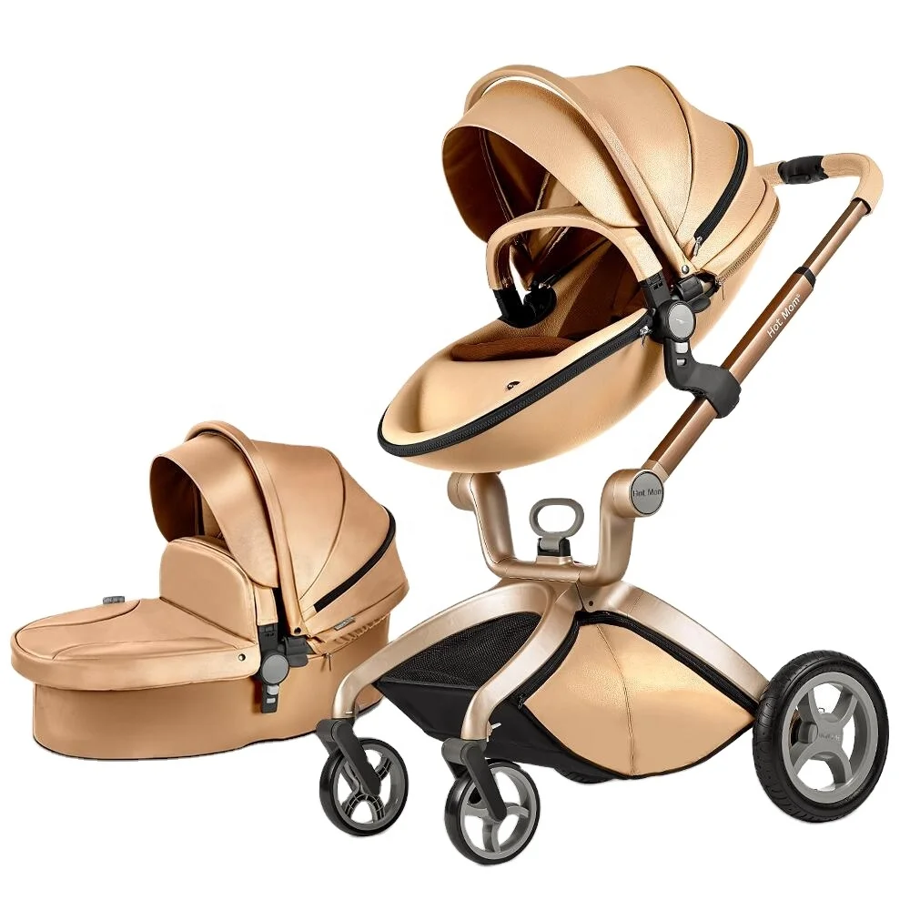 

2020 New Fashion Hot mom Eco-leather 2 in 1 Luxury Baby Stroller, White/black /brown/grid/ white &black stripe