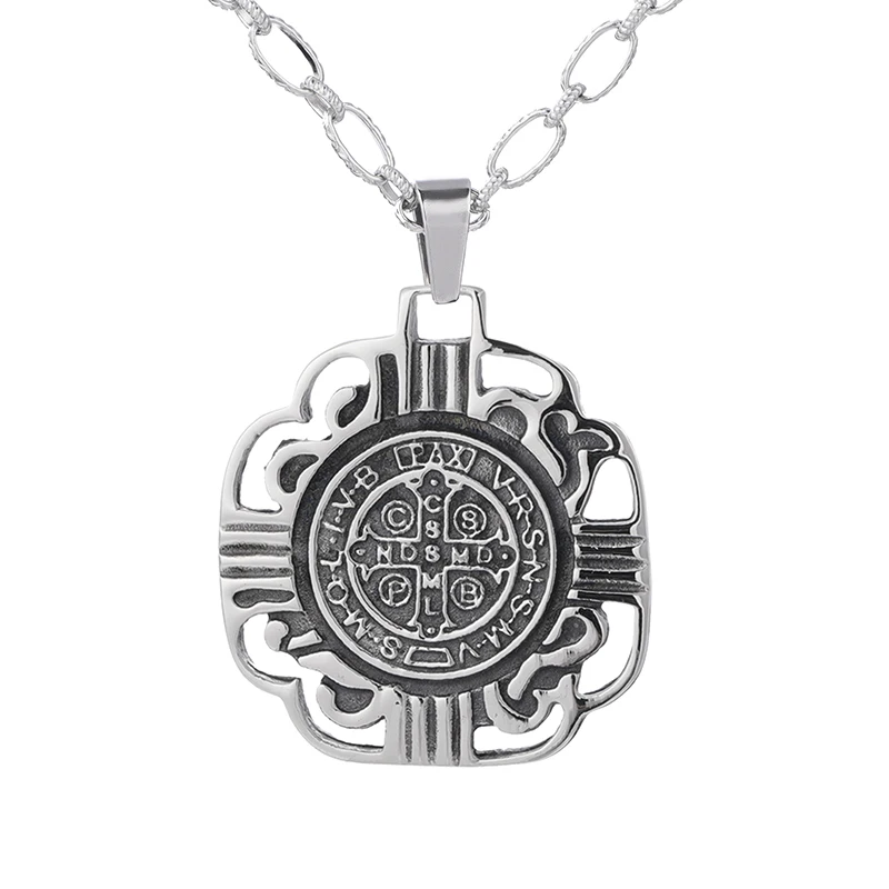 

Factory high quality 361 stainless steel round cross tag necklace, Picture shows