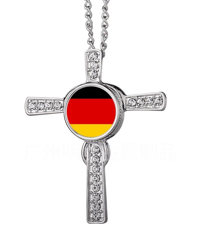 

Stainless Steel Germany Colorful Cross Flag Sublimation Print Pendant Necklace Men Women German Jesus Religion Christian Jewelry