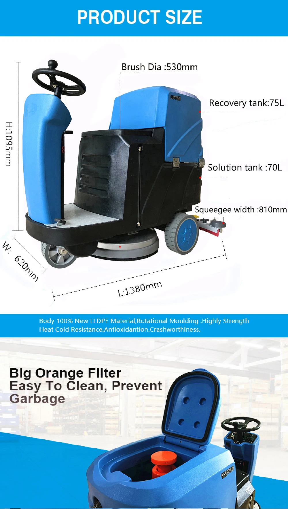 Mlee740au Warehouse Flooring Cleaning Machine Hotel Airport Automatic